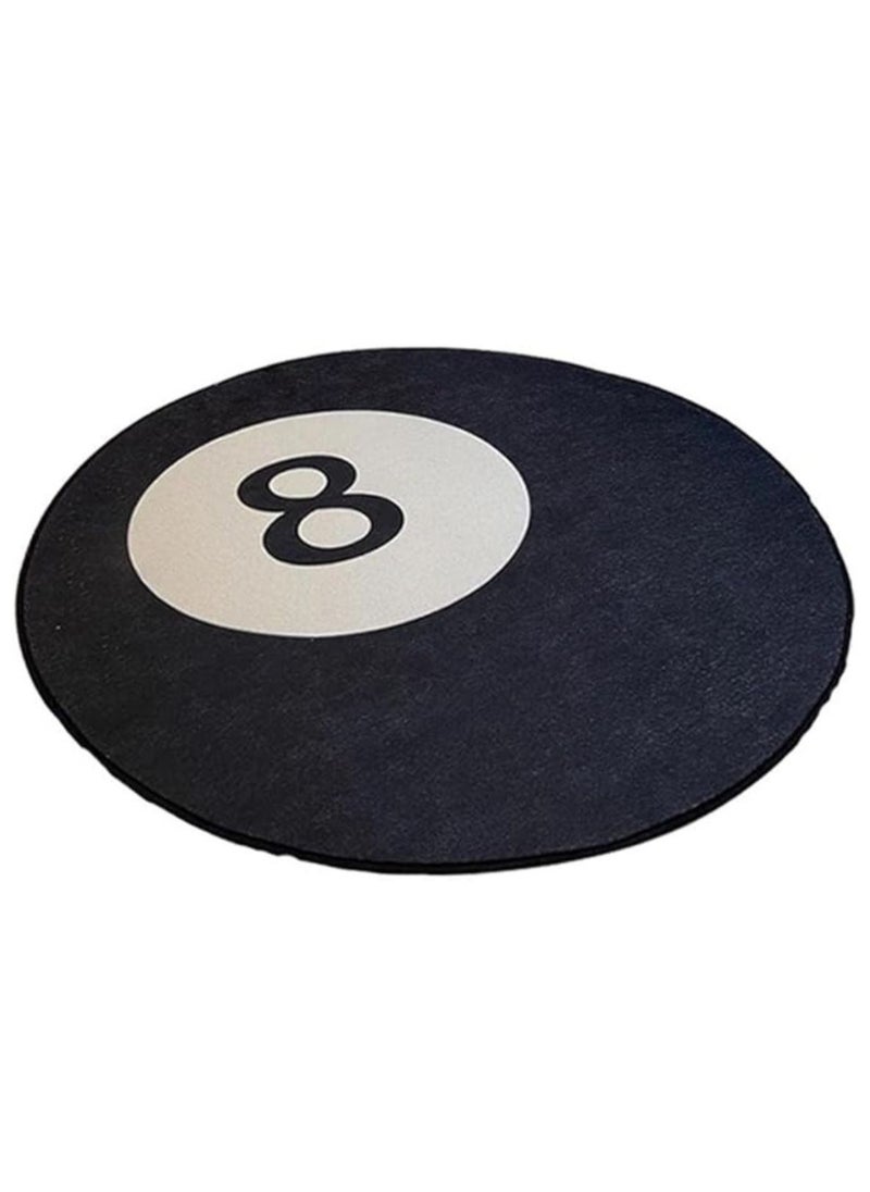 LOOPITYS Billiards No. 8 round floor mat, chair floor mat, non slip bathroom, bedroom, living room, entrance area floor mat, black carpet (60 * 60cm)  - Image 1