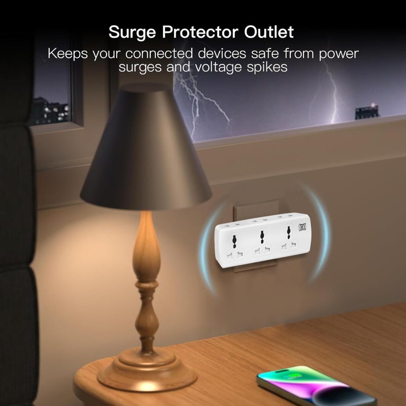 MX 6-Outlet Universal Spike Protector with Child Safety Shutter 3 Pin & 2 Pin Sockets Travel Adaptor 6 Amp Power Strip Cordless Extension Board for Home Office & Electronics - Image 3