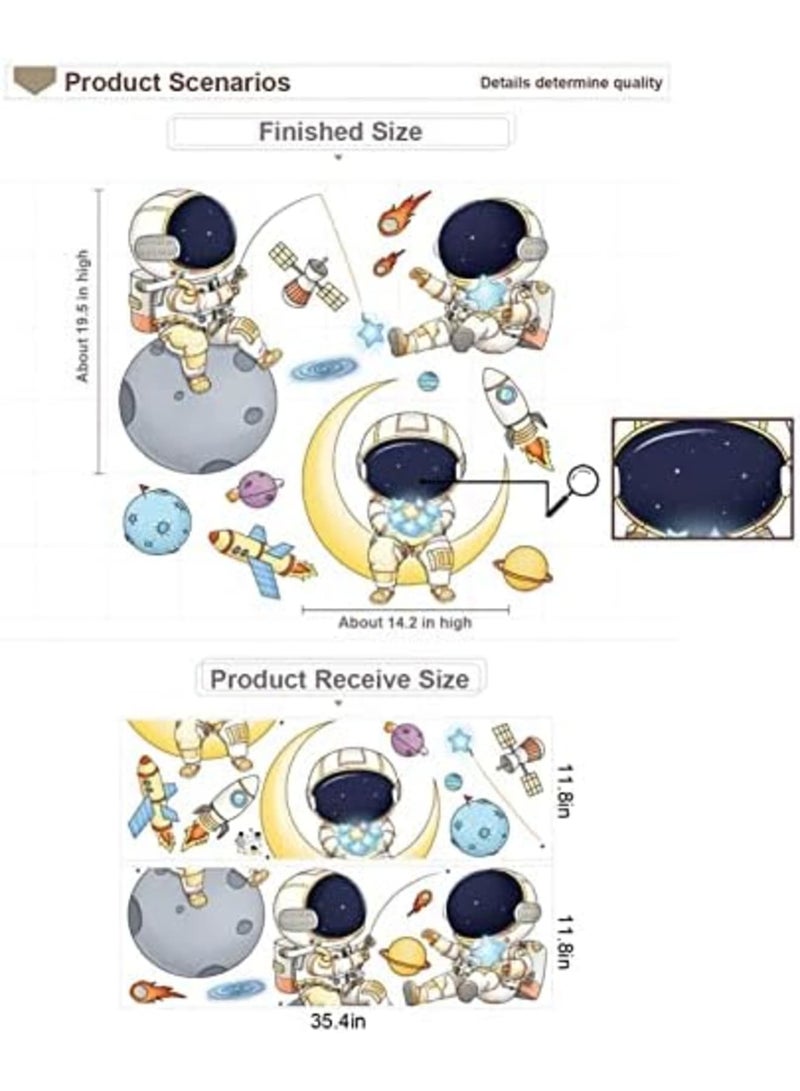 Barakah ملصقات حائط رائد الفضاء كوكب الفضاء مشي السفينة الفضائية فن دي آي واي فينيل قابلة للإزالة جداريات ملصقات حائط، فن ورق حائط كرتوني لطيف لرائد الفضاء للأطفال غرفة نوم الأولاد غرفة اللعب - Image 4