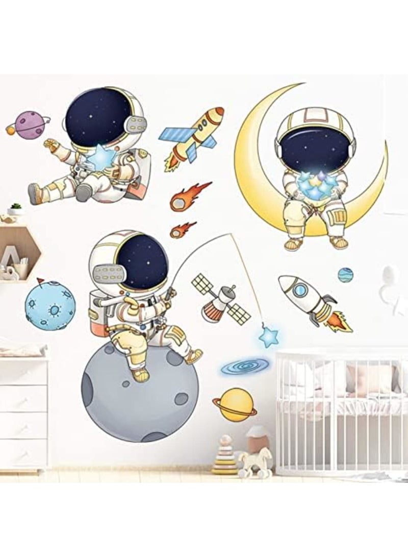 Barakah ملصقات حائط رائد الفضاء كوكب الفضاء مشي السفينة الفضائية فن دي آي واي فينيل قابلة للإزالة جداريات ملصقات حائط، فن ورق حائط كرتوني لطيف لرائد الفضاء للأطفال غرفة نوم الأولاد غرفة اللعب - Image 3