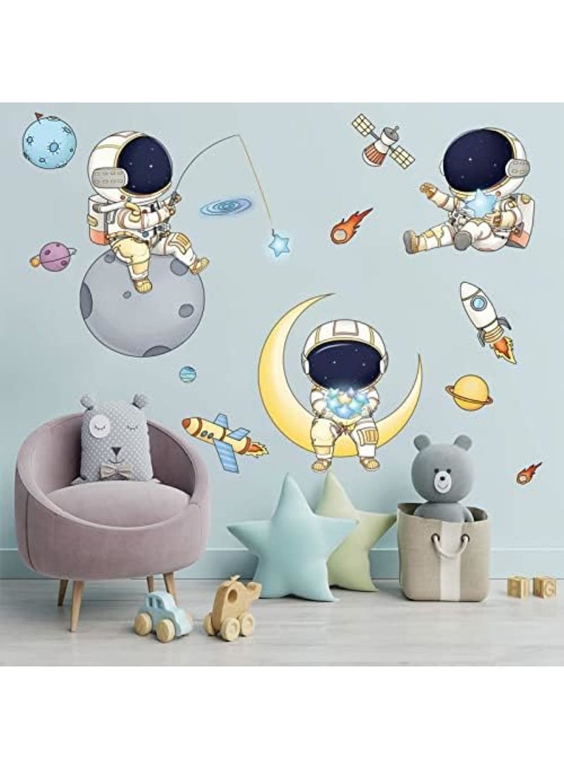 Barakah ملصقات حائط رائد الفضاء كوكب الفضاء مشي السفينة الفضائية فن دي آي واي فينيل قابلة للإزالة جداريات ملصقات حائط، فن ورق حائط كرتوني لطيف لرائد الفضاء للأطفال غرفة نوم الأولاد غرفة اللعب - Image 5