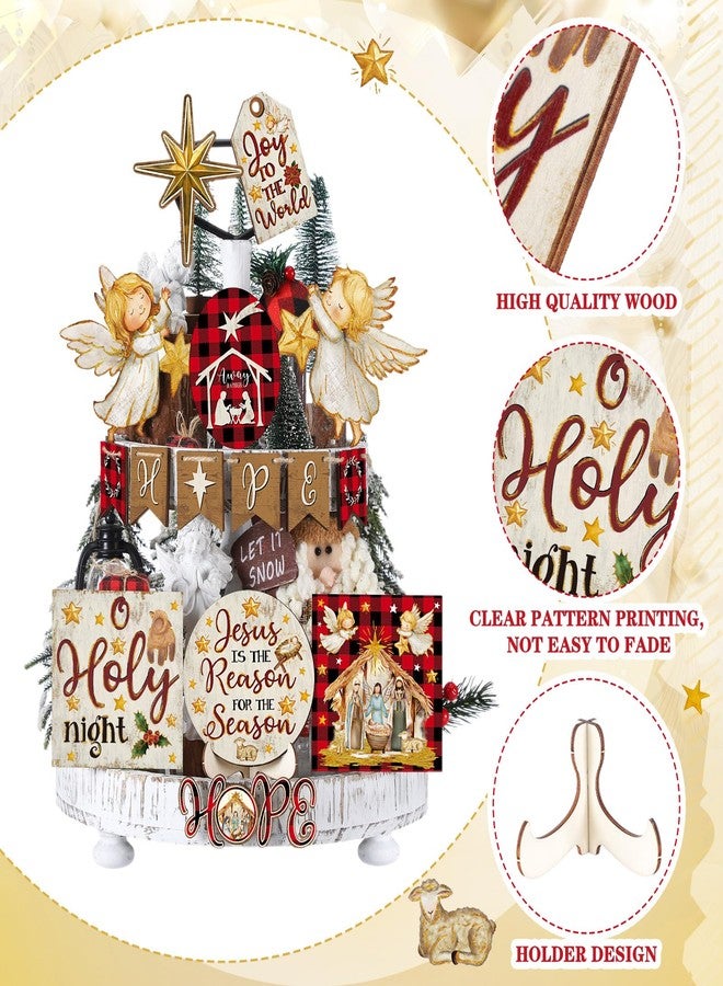 Vercraft Christmas Tiered Tray Decor Winter Tiered Tray Decorations Set Snowman Snowflake Gnome Truck Wooden Signs Farmhouse Christmas Table Decorations for Home Table Shelf(Nativity Scene) - Image 4