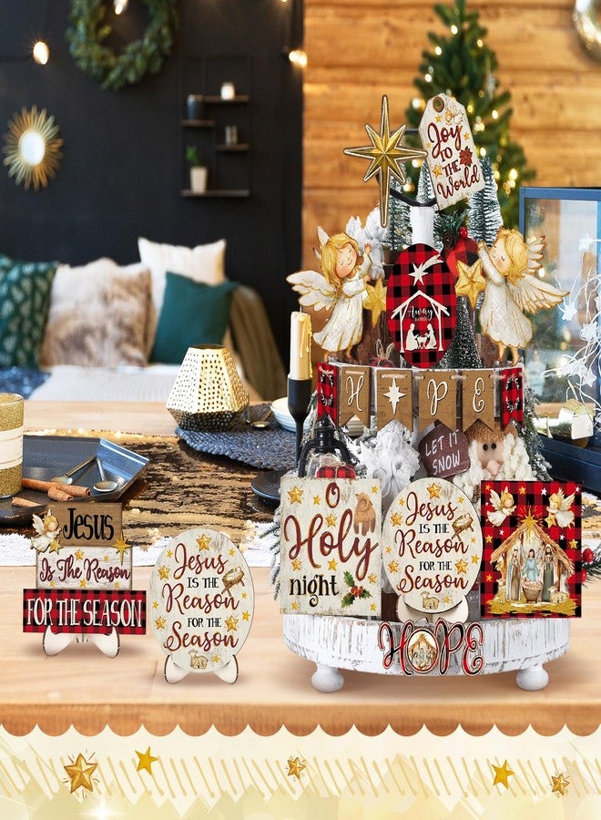 Vercraft Christmas Tiered Tray Decor Winter Tiered Tray Decorations Set Snowman Snowflake Gnome Truck Wooden Signs Farmhouse Christmas Table Decorations for Home Table Shelf(Nativity Scene) - Image 5