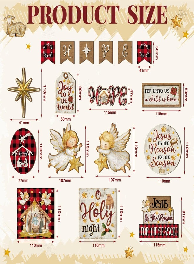 Vercraft Christmas Tiered Tray Decor Winter Tiered Tray Decorations Set Snowman Snowflake Gnome Truck Wooden Signs Farmhouse Christmas Table Decorations for Home Table Shelf(Nativity Scene) - Image 3
