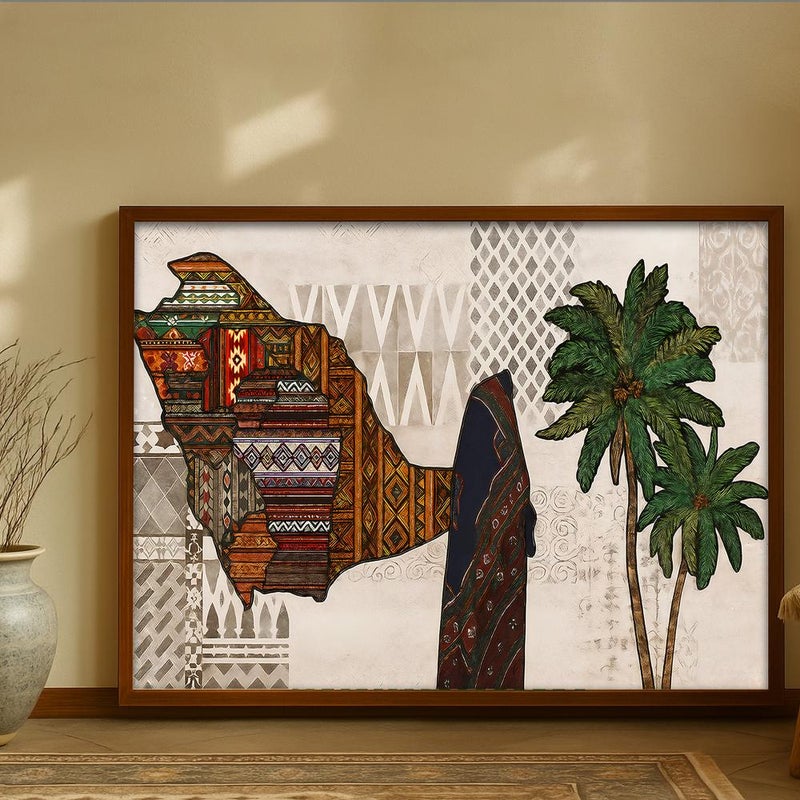 Marktna One canvas painting with a Najdi art design and a hollow frame, measuring (60×40), one piece - Image 3