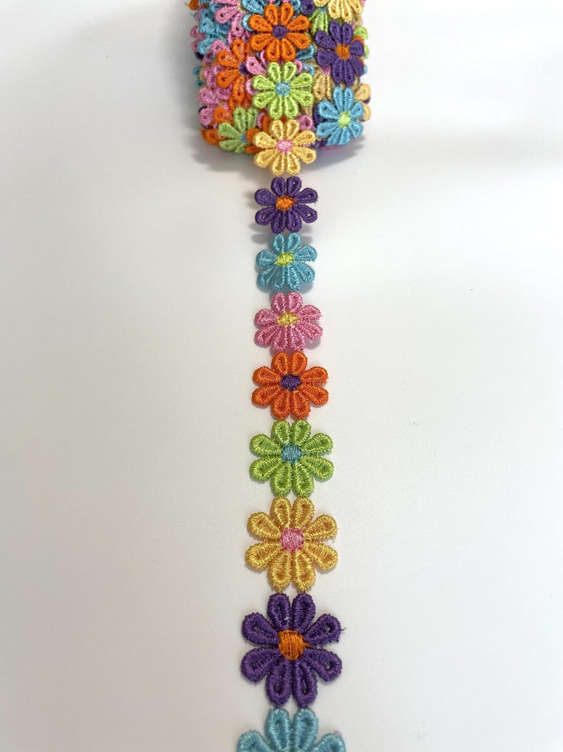 Buysk 15 Yards Sunflower Ribbon DIY Trims Decorating Lace Trims Flower DIY Ribbon Lace Sewing Embroidery Crafts for Wedding Dress Hair Band Clothes Decoration Rainbow - Image 3