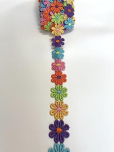 Buysk 15 Yards Sunflower Ribbon DIY Trims Decorating Lace Trims Flower DIY Ribbon Lace Sewing Embroidery Crafts for Wedding Dress Hair Band Clothes Decoration Rainbow - Image 1