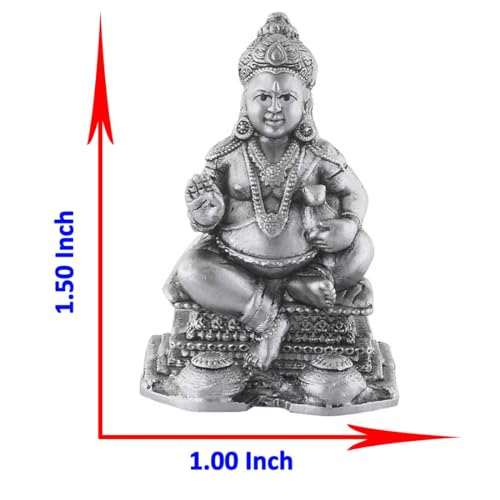 PRD CARATCAFE Kuber Idol Pure Silver 925 Statue, 30 to 32 GMS Antique Look Kuber Murti for Pooja, Wealth God Statue Hindu Deity Sculpture for Home Decoration, Office, Living Room & Car Dashboard. - Image 4