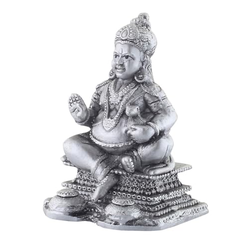 PRD CARATCAFE Kuber Idol Pure Silver 925 Statue, 30 to 32 GMS Antique Look Kuber Murti for Pooja, Wealth God Statue Hindu Deity Sculpture for Home Decoration, Office, Living Room & Car Dashboard. - Image 3