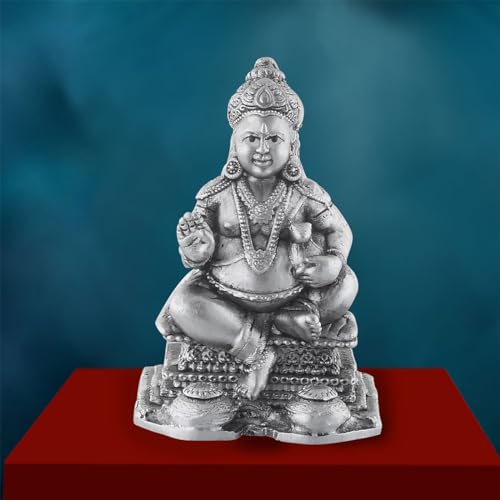 PRD CARATCAFE Kuber Idol Pure Silver 925 Statue, 30 to 32 GMS Antique Look Kuber Murti for Pooja, Wealth God Statue Hindu Deity Sculpture for Home Decoration, Office, Living Room & Car Dashboard. - Image 2