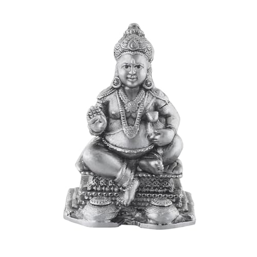 PRD CARATCAFE Kuber Idol Pure Silver 925 Statue, 30 to 32 GMS Antique Look Kuber Murti for Pooja, Wealth God Statue Hindu Deity Sculpture for Home Decoration, Office, Living Room & Car Dashboard. - Image 1