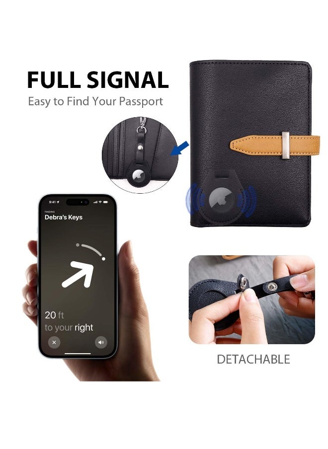 Generic Passport Holder with Airtag Slot, Airtag Passport Wallet for Men,  Mulit-Purpose RFID Blocking Slim Leather Passport Holder Case Family for Travel Anti-Lost (Black)  - Image 2