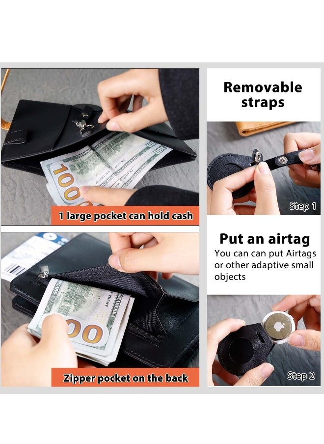 Generic Passport Holder with Airtag Slot, Airtag Passport Wallet for Men,  Mulit-Purpose RFID Blocking Slim Leather Passport Holder Case Family for Travel Anti-Lost (Black)  - Image 5