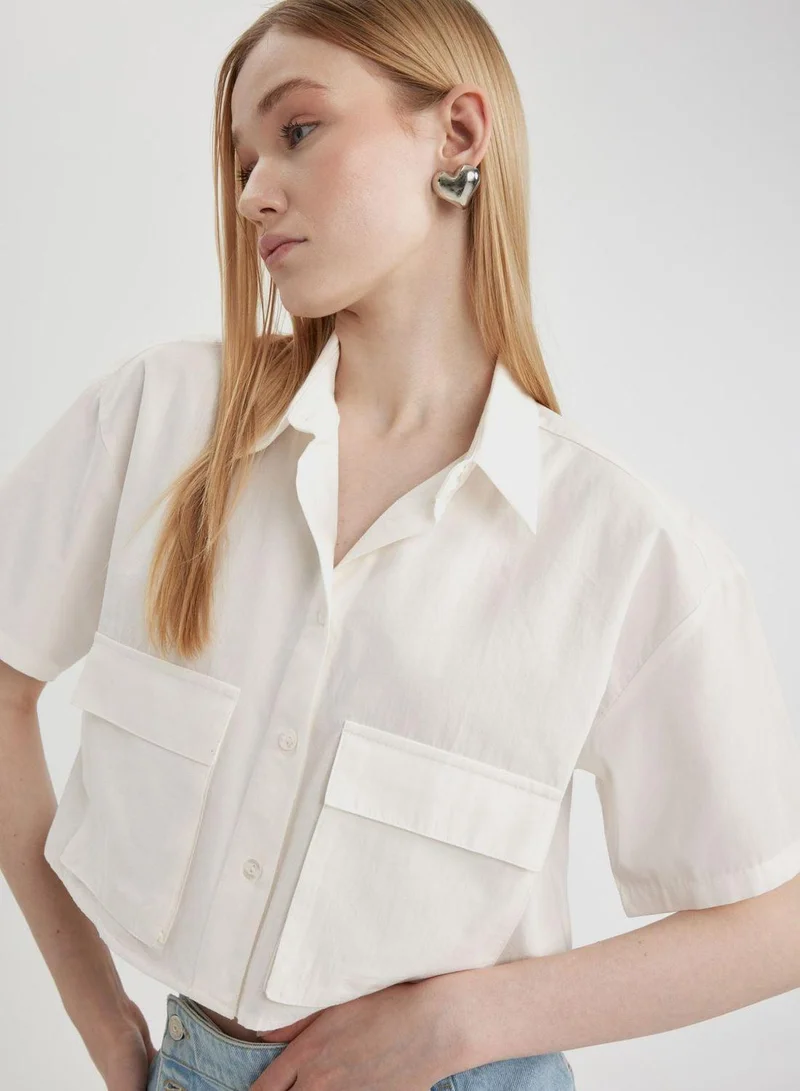 DeFacto  Oversize Fit Shirt Collar Poplin Short Sleeve Shir  | Best Price UAE