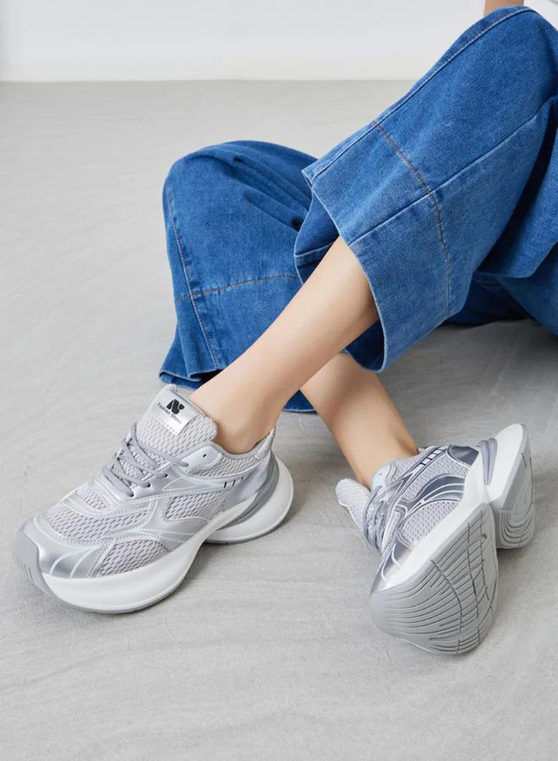 Styli Active Silver Metallic Panel Sporty Sneakers