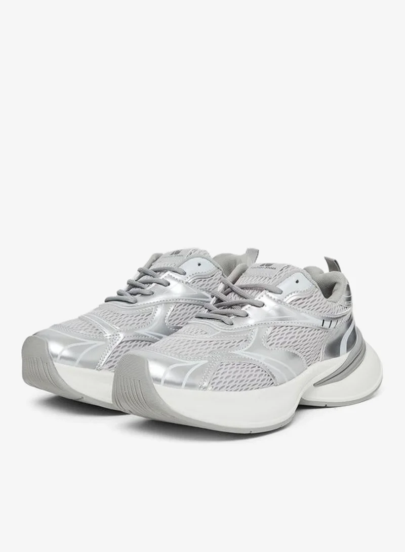 Styli Active Silver Metallic Panel Sporty Sneakers