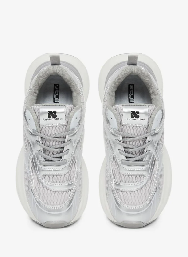 Styli Active Silver Metallic Panel Sporty Sneakers