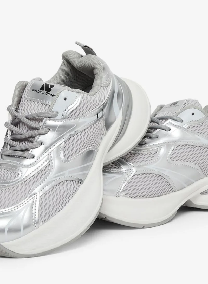 Styli Active Silver Metallic Panel Sporty Sneakers