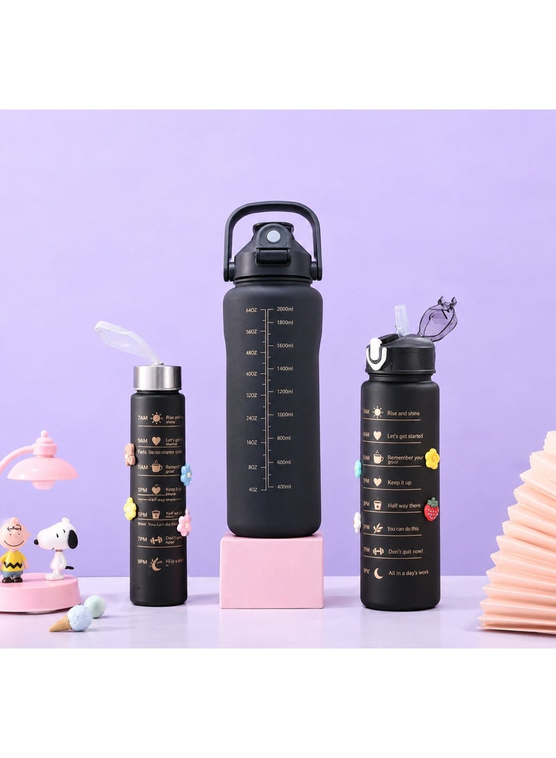 3-Piece Motivational Water Bottle Set – 2L Gallon, Medium & Small Bottle with Time Marker, Straw & Leak-Resistant Lid – BPA-Free Sports Water Bottles for Gym, Fitness & Travel - Image 5