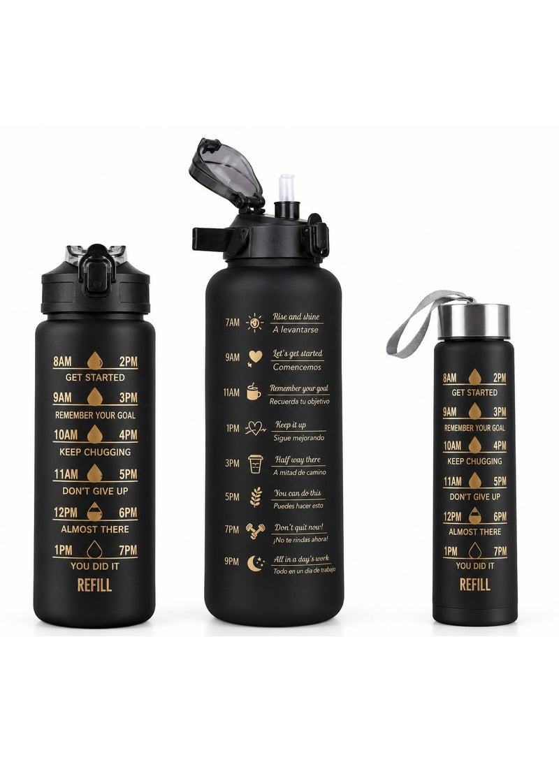 3-Piece Motivational Water Bottle Set – 2L Gallon, Medium & Small Bottle with Time Marker, Straw & Leak-Resistant Lid – BPA-Free Sports Water Bottles for Gym, Fitness & Travel - Image 1