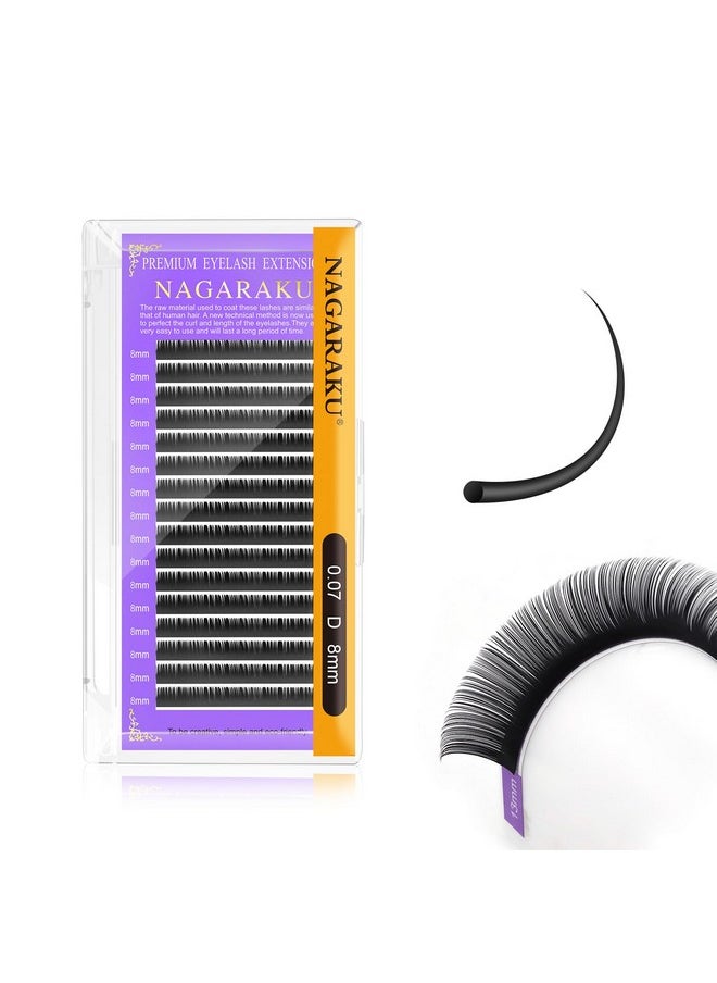 NAGARAKU Eyelash Extensions Individual Lashes 0.07Mm D Curl 8Mm Classic Matte Black Soft Natural Professional 16 Rows Beauty Salon Supplies  - Image 1