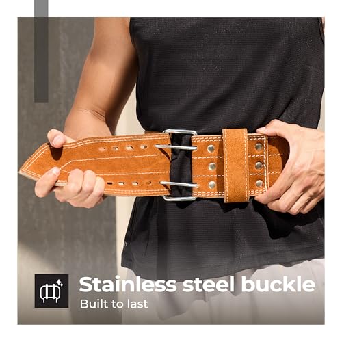 Lifelong Suede Leather Gym Belt for Men & Women | Powerlifting Deadlift Belt for Heavy Workouts, Weightlifting, Squats & Back Support | Professional Gym Lifting Belt – Medium Size, Brown - Image 2