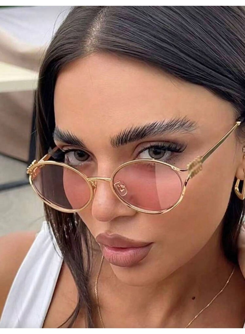 شي إن نظارة عصرية بيضاوية الشكل بتصميم ريترو، مناسبة للسفر والعطلات وإكسسوارات الشاطئ، إكسسوار أساسي لملابس الخريف/الشتاء - Image 3