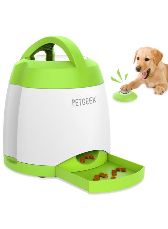 PETGEEK Automatic Dog Treat Dispenser with Button - Puzzle Memory Training Dog Button Feeder, Pet Geek Button Treat Food Dispensing Dog Toys Interactive, Iq Training Dog Feeder (Green) - Image 1