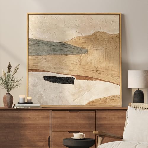 Cuspin Framed Neutral Abstract Wall Art Large Modern Canvas Prints Paintings Artwork for Walls Minimalist Earth Tone Abstract Pictures for Living Room Lounge Dining Bedroom Office Wall Decor 30x30 In - Image 1