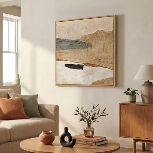 Cuspin Framed Neutral Abstract Wall Art Large Modern Canvas Prints Paintings Artwork for Walls Minimalist Earth Tone Abstract Pictures for Living Room Lounge Dining Bedroom Office Wall Decor 30x30 In - Image 3