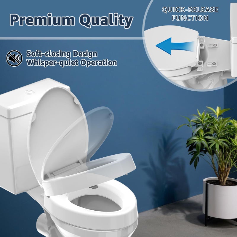 Huttdmel Raised Elongated Toilet Seat 18.5'' for Seniors â€“ Soft Close, Quick Release & Connect, Sturdy PP Material, Wonâ€™t Loosen, Ideal for Elderly & Limited Mobility, White - Image 3