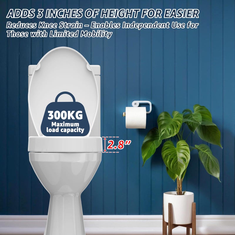 Huttdmel Raised Elongated Toilet Seat 18.5'' for Seniors â€“ Soft Close, Quick Release & Connect, Sturdy PP Material, Wonâ€™t Loosen, Ideal for Elderly & Limited Mobility, White - Image 2