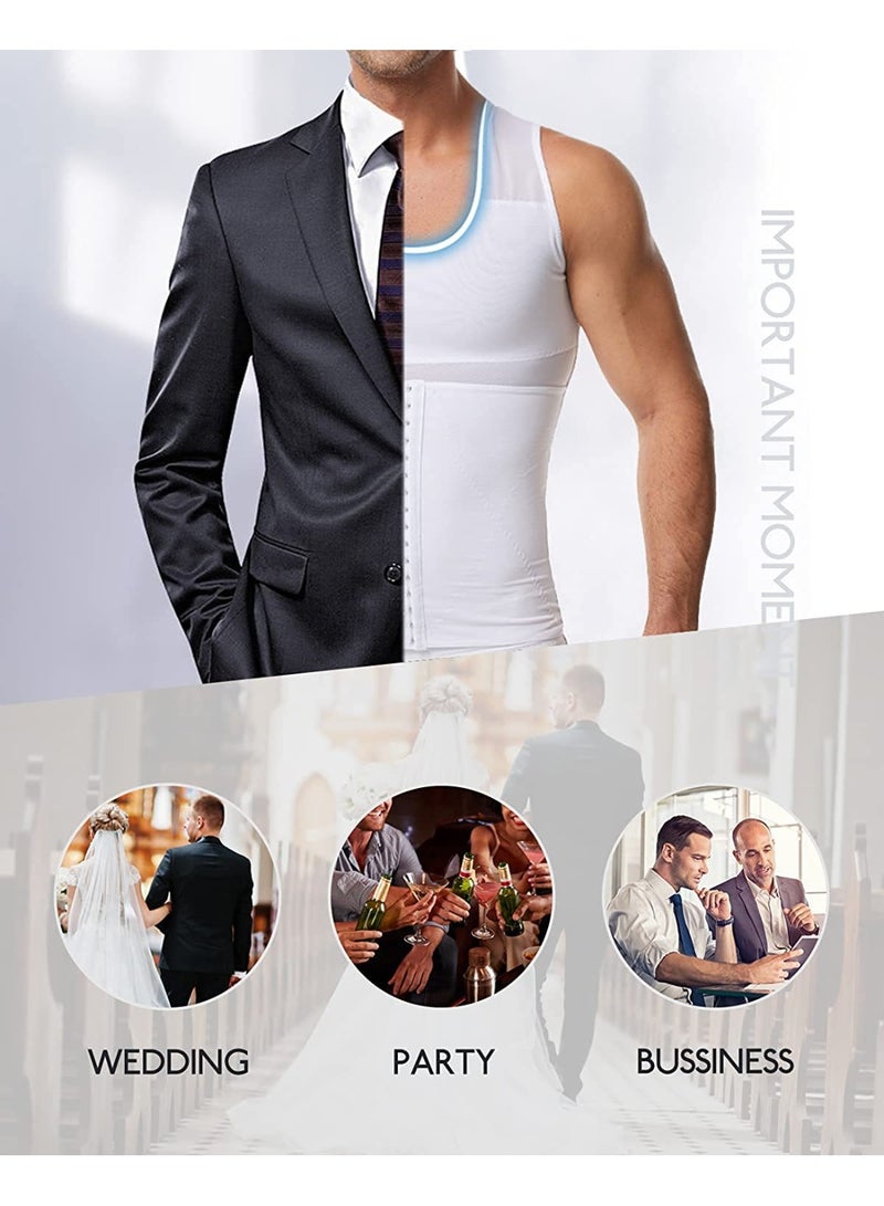 general Men Body Shaper Slimming Vest Tight Tank Top Compression Shirt Tummy Control Underwear Binder,Chest Body Posture Corrector Corset Sleeveless Vest Abdomen Control Underwear Shapewear THermal Tops - Image 3