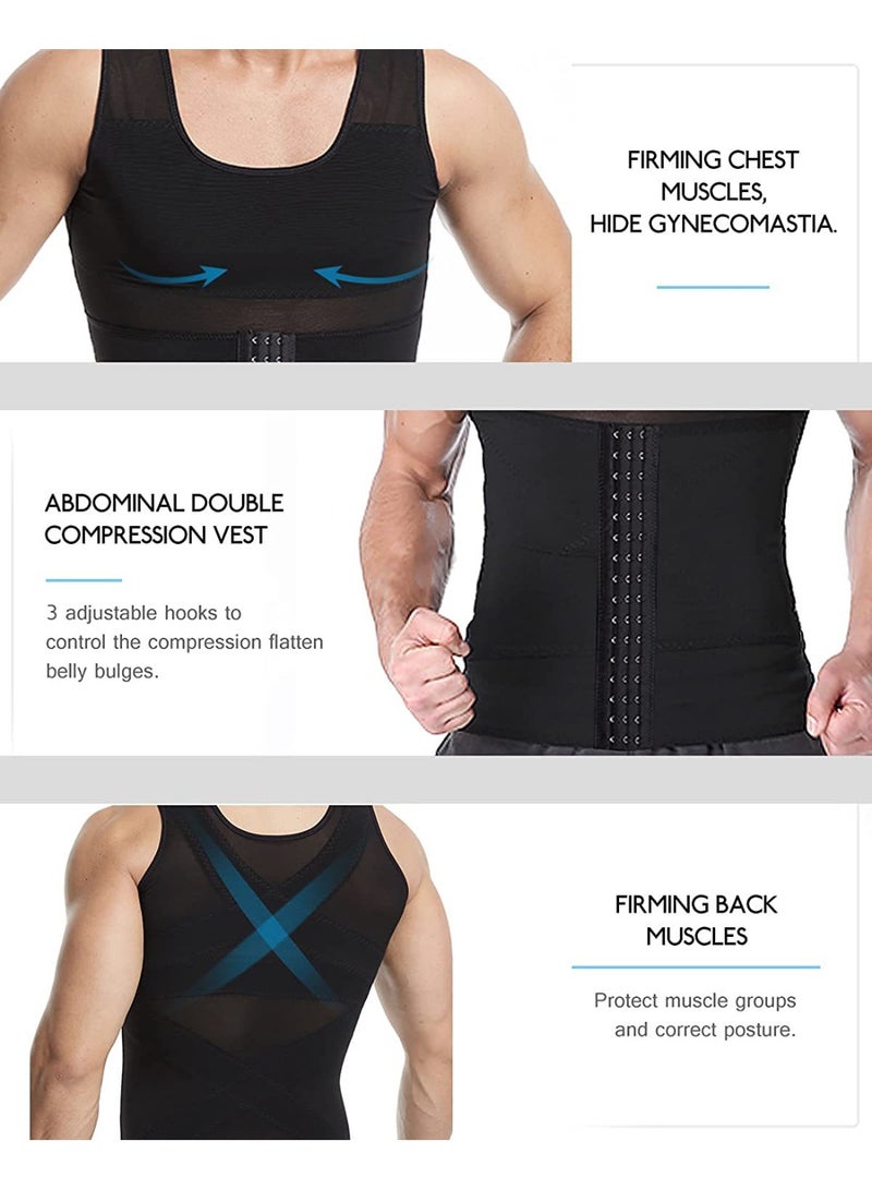 general Men Body Shaper Slimming Vest Tight Tank Top Compression Shirt Tummy Control Underwear Binder,Chest Body Posture Corrector Corset Sleeveless Vest Abdomen Control Underwear Shapewear THermal Tops - Image 4