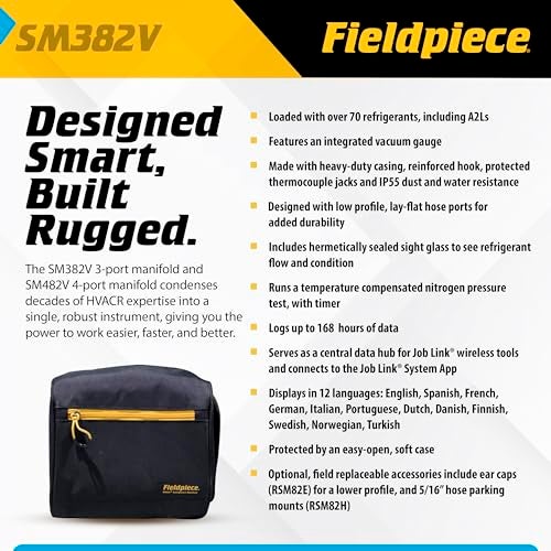 Fieldpiece SM382V Wireless 3-Port SMAN Refrigerant Manifold with Vacuum Gauge – Digital Gauges for HVAC & Refrigeration - Image 5