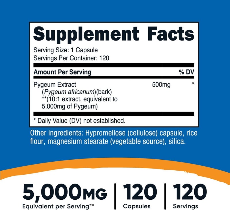 Nutricost مستخلص البيجيوم من نوتريكوست 5000 ملغ يعادل 120 كبسولة من 500 ملغ من مستخلص 10:1 كبسولات نباتية خالية من الكائنات المعدلة وراثيًا وخالية من الغلوتين وصديقة للنباتيين - Image 2