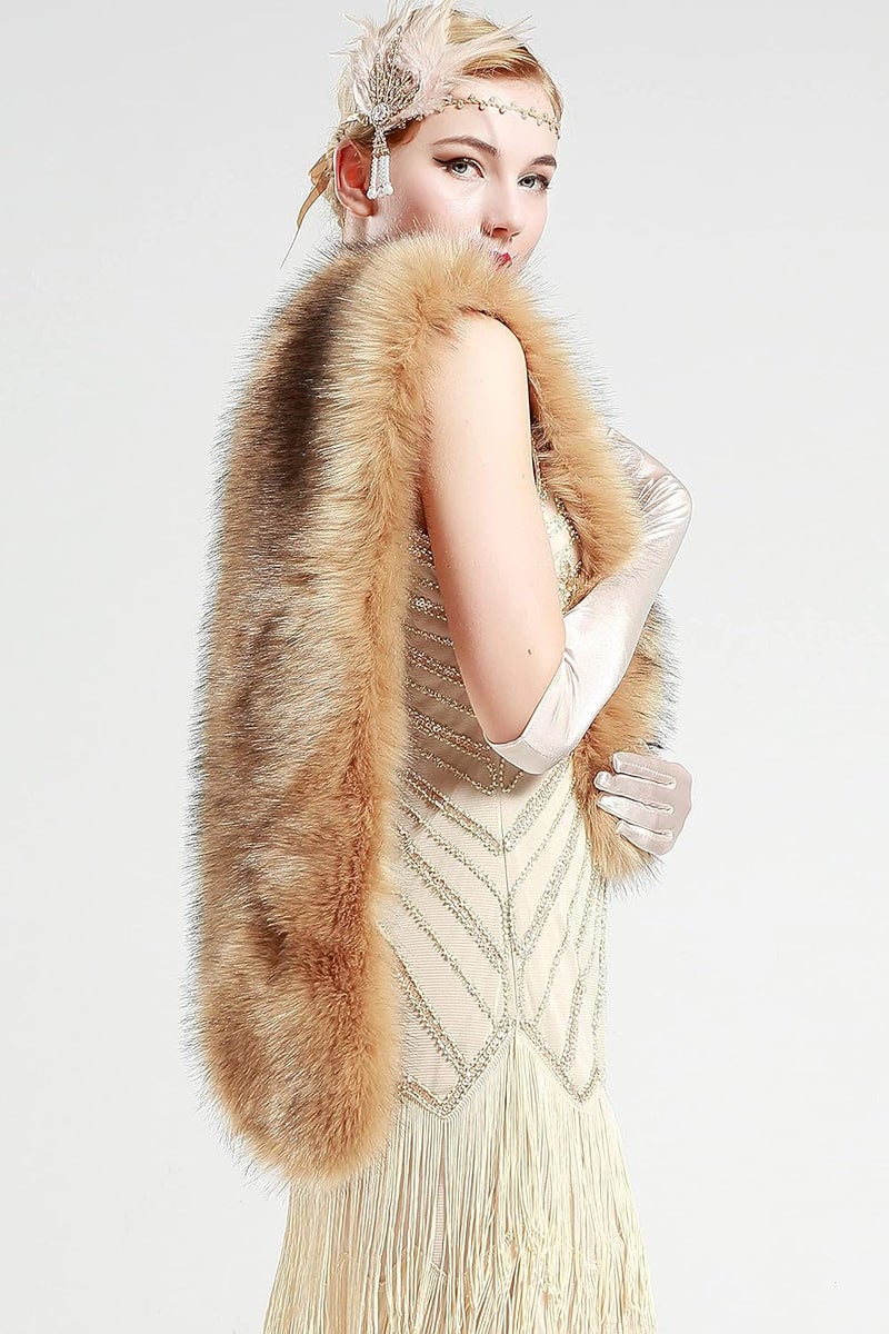 BABEYOND Women's Faux Fur Shawl Collar Wrap for Winter - 47.2" Long (Camel) - Image 3