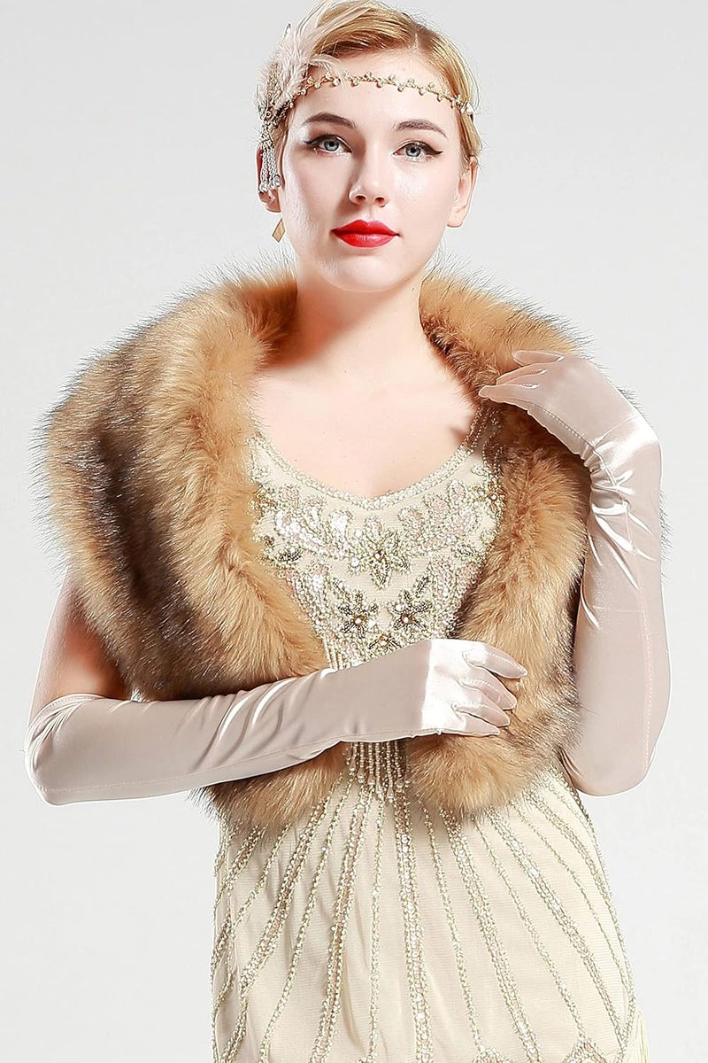 BABEYOND Women's Faux Fur Shawl Collar Wrap for Winter - 47.2" Long (Camel) - Image 2