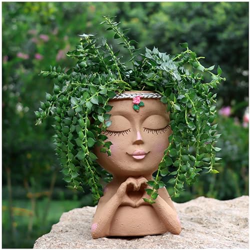Meltset M Meltset Face Planters Pots Head Unique Face Flower Pot Head Planter for Indoor Plants Cute Small Succulent Pots Indoor Plant Pot with Drainage,Great Gift (Brown Lady) - Image 1