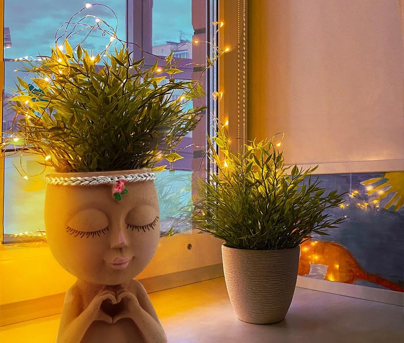 Meltset M Meltset Face Planters Pots Head Unique Face Flower Pot Head Planter for Indoor Plants Cute Small Succulent Pots Indoor Plant Pot with Drainage,Great Gift (Brown Lady) - Image 2