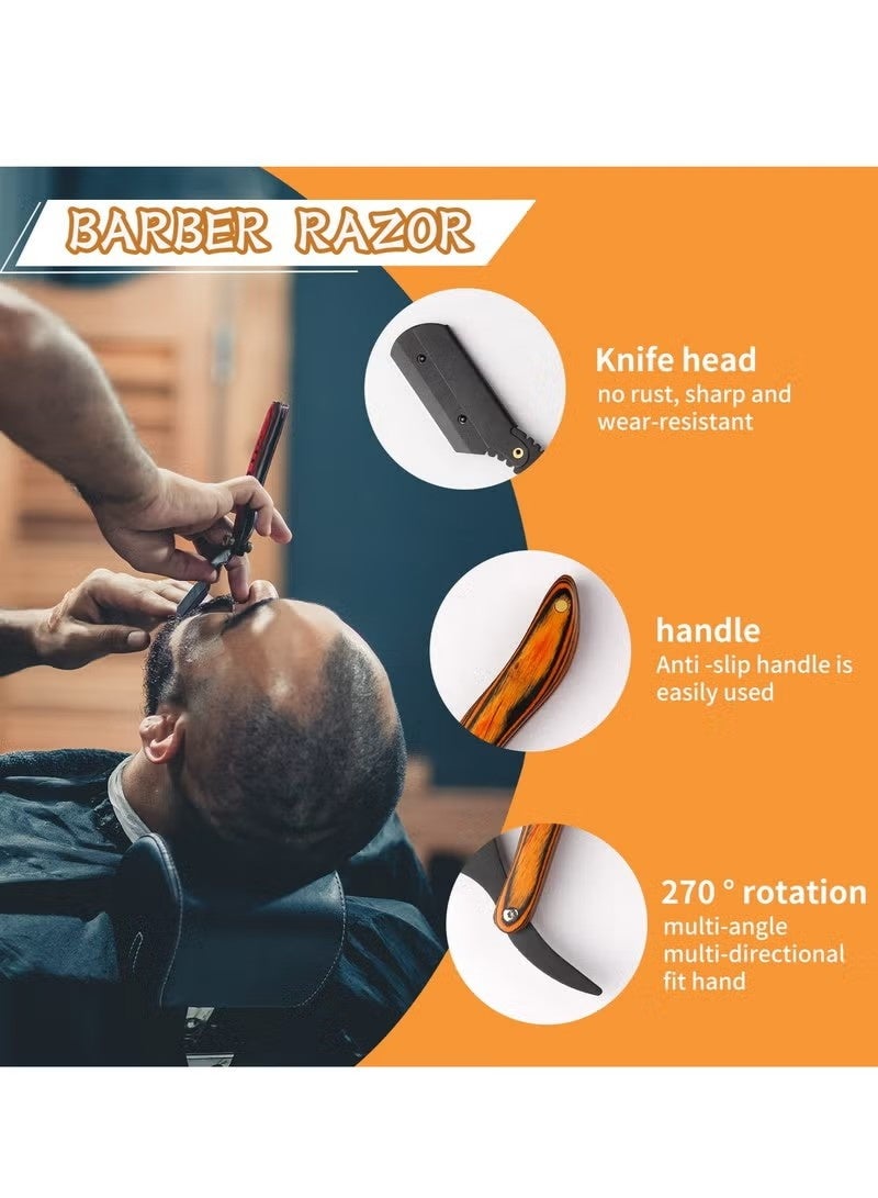 Uliova Wooden Handle Stainless Steel Professional Straight Edge Razor Men's Manual Close Shaving Razor for Barbershop Salon Hairdressing - Image 2