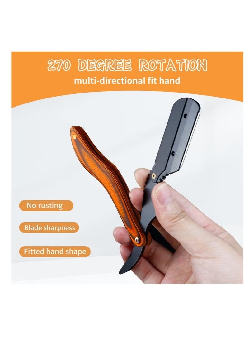 Uliova Wooden Handle Stainless Steel Professional Straight Edge Razor Men's Manual Close Shaving Razor for Barbershop Salon Hairdressing - Image 3