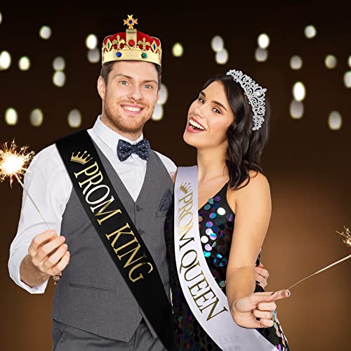 Saintrygo Prom Queen and King Sash Crowns Tiara 2025 Grad Crown Sash Headbands for Adult Halloween Wedding Cosplay(4 Pcs,Vintage Style) - Image 4