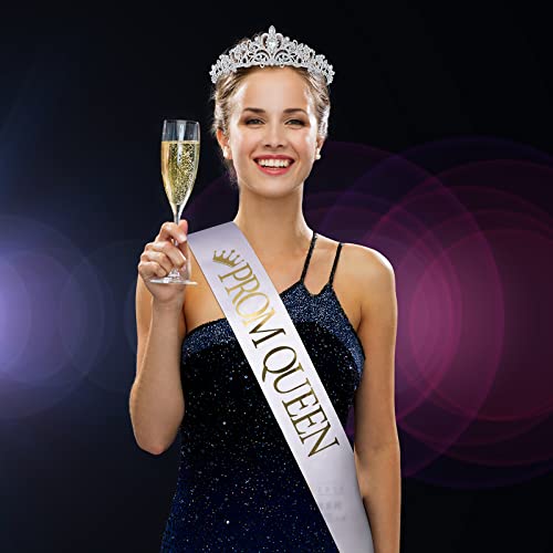 Saintrygo Prom Queen and King Sash Crowns Tiara 2025 Grad Crown Sash Headbands for Adult Halloween Wedding Cosplay(4 Pcs,Vintage Style) - Image 5