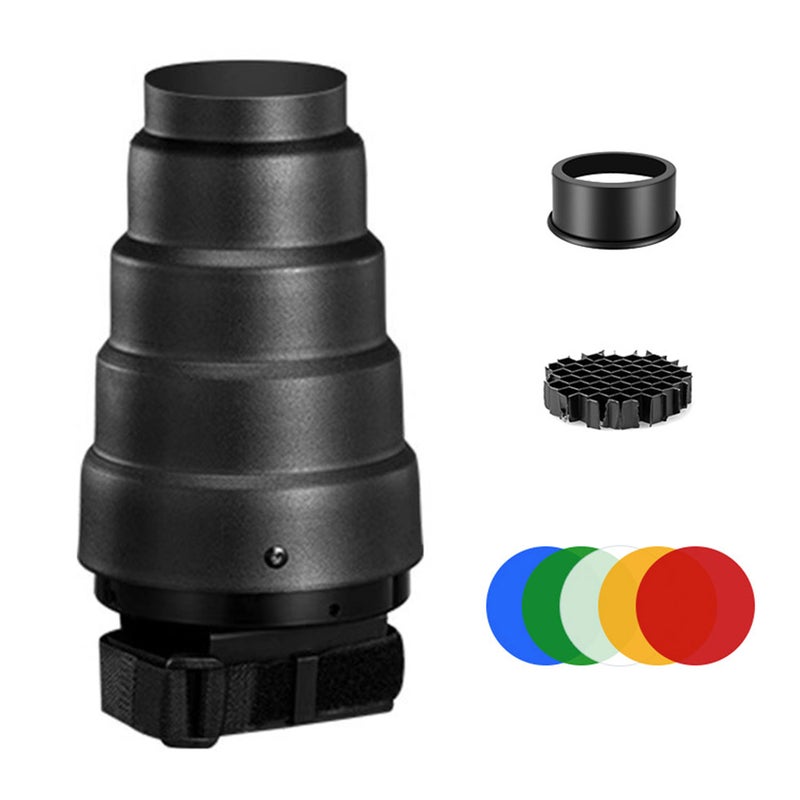 Metal Beam Cylinder Pig Beak Spotlight Cylinder with Honeycomb Grid 5pcs Colour Filter Kit Suitable for Bully Port / Bowens Port / Roof Lights - Image 1