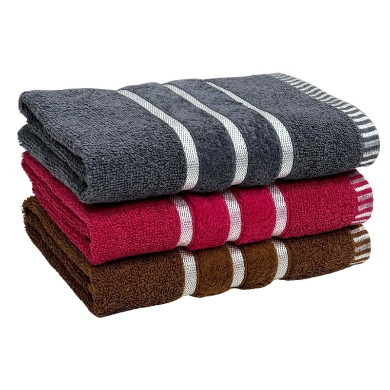 STAMIO Cotton 450 GSM Hand Towel Set of 3, 40 X 60 cm for Men, Women, Home Use, Gym, Wash Basin, Sports, Workout | Soft, Absorbent, Quick Dry, Full Size Large | Brown + Grey + Magenta - Image 1