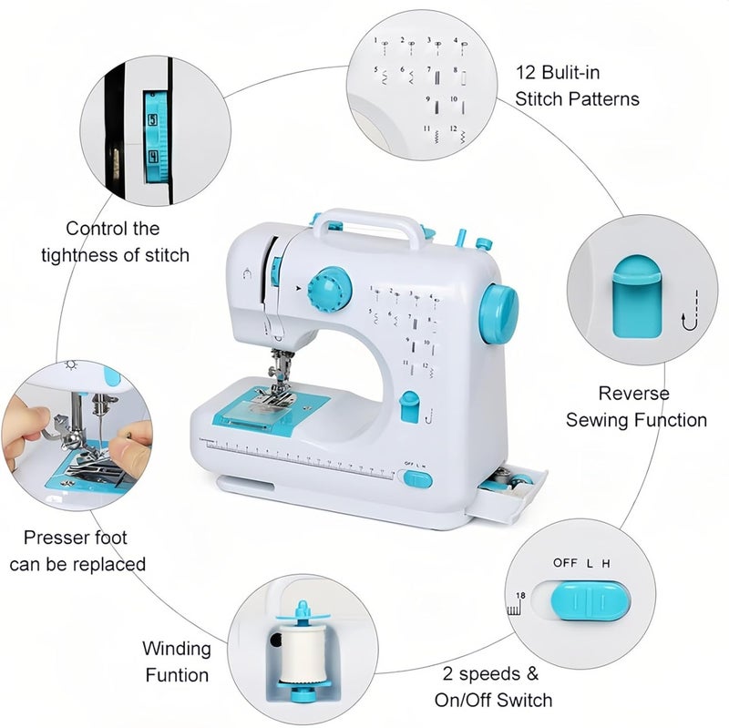Tazweeq Electric Sewing Machine, Portable Sewing Machine for Beginner, 12 Built-in Stitches, 2 Speed Free-Arm Crafting Mending Machine or Kids,Women - Image 2