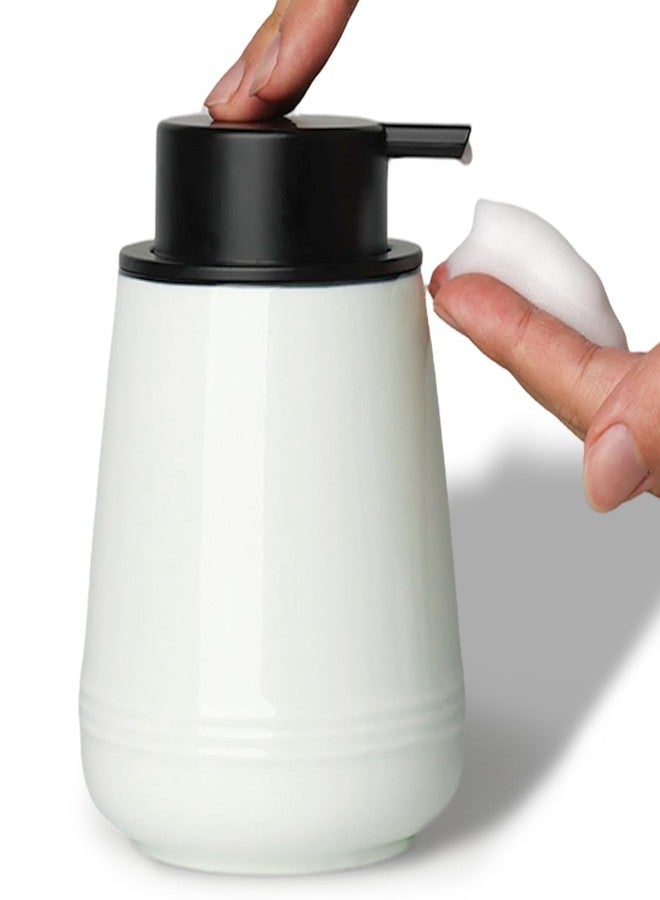 ONTUBE Ceramic Soap Dispenser, 13 oz Refillable Liquid Hand Wash Soap Dispenser, Lotion Hand Pump Dish Bottle for Bathroom and Kitchen (Foam Dispenser White) - Image 1