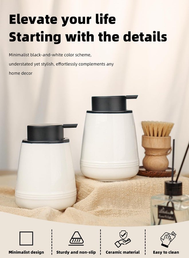 ONTUBE Ceramic Soap Dispenser, 13 oz Refillable Liquid Hand Wash Soap Dispenser, Lotion Hand Pump Dish Bottle for Bathroom and Kitchen (Foam Dispenser White) - Image 3