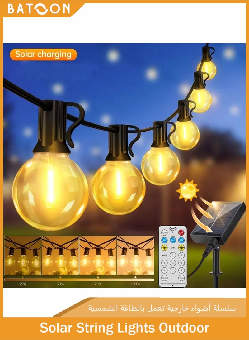 باتون أضواء خارجية تعمل بالطاقة الشمسية، لمبات G40، أضواء خرافية، 10 أمتار، 15 لمبة LED، أضواء خرافية للحديقة مع جهاز تحكم عن بعد، مسافة الإضاءة 40 سم - أضواء خيطية مقاومة للماء IP65 بيضاء دافئة، أضواء زينة للعطلات في الحديقة - Image 1